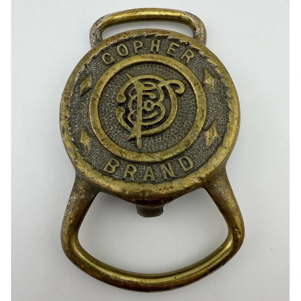 Gopher Brand Belt Buckle Gold/Silver-tone Good Vintage Western Workwear Hardware